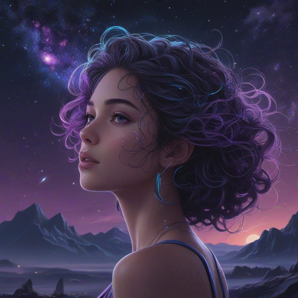 Celestial Goddess in a Swirling Galaxy