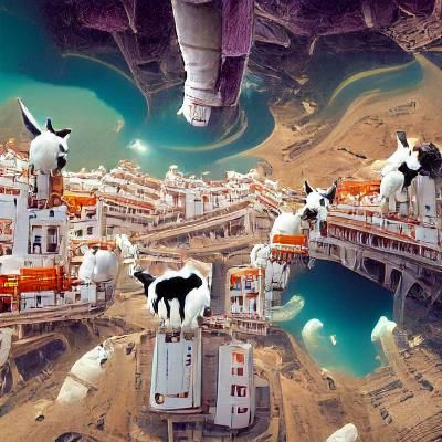 Upside-Down City with Goats and Cat Astronauts