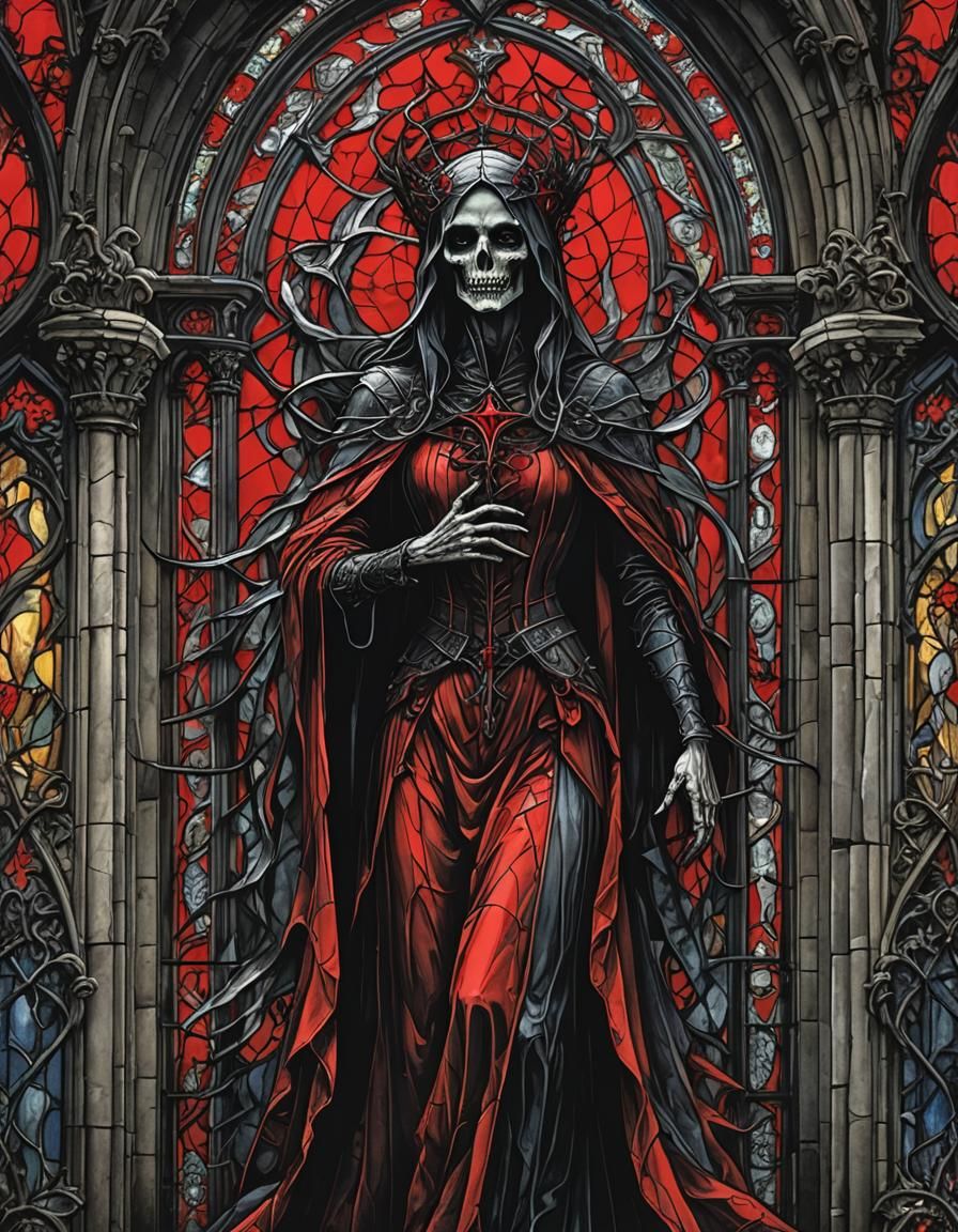 Gothic Banshee Stained Glass Horror Illustration