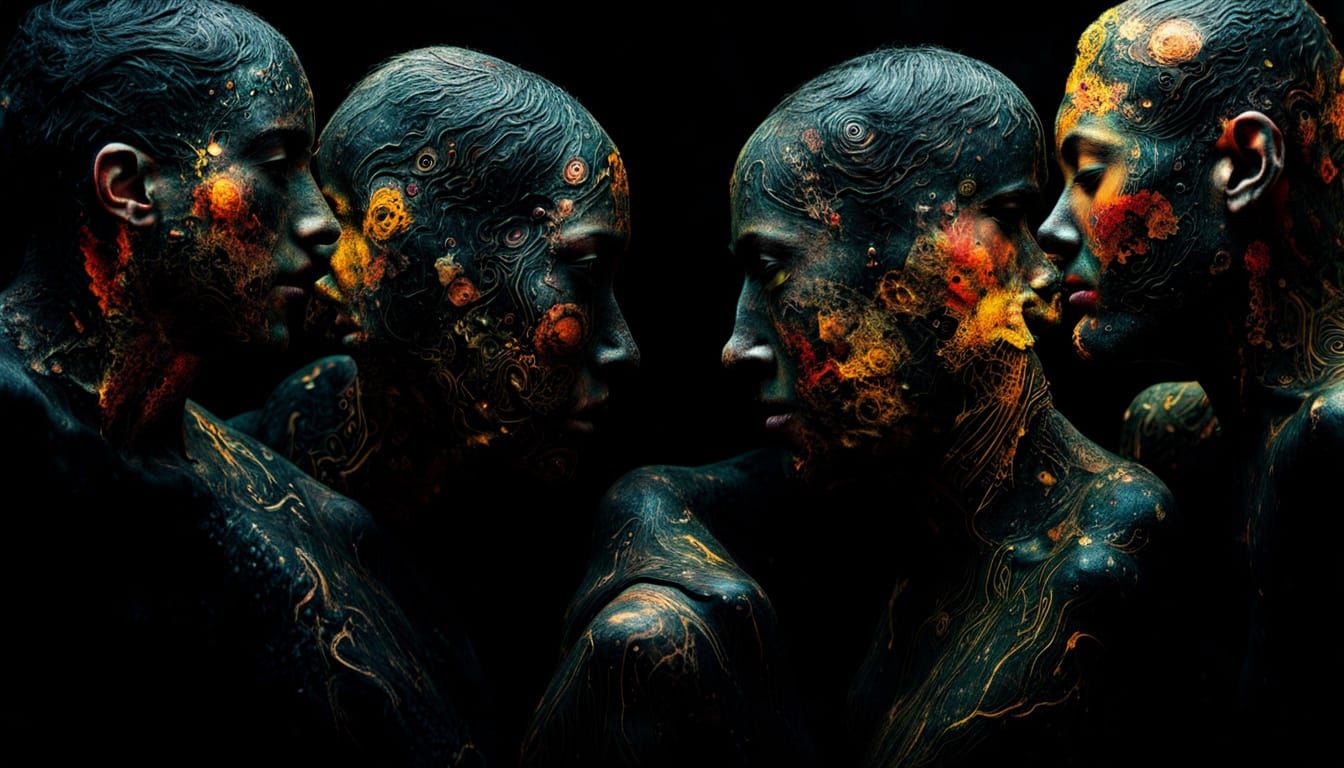 Epic Surrealist Body-Art in Dark, Granular, Textured Style