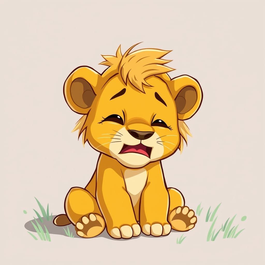 Little Lion Cub in Cartoon Tears