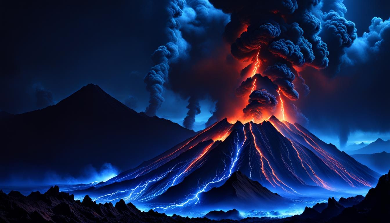 Volcanic Eruption on Mars in Digital Painting Style