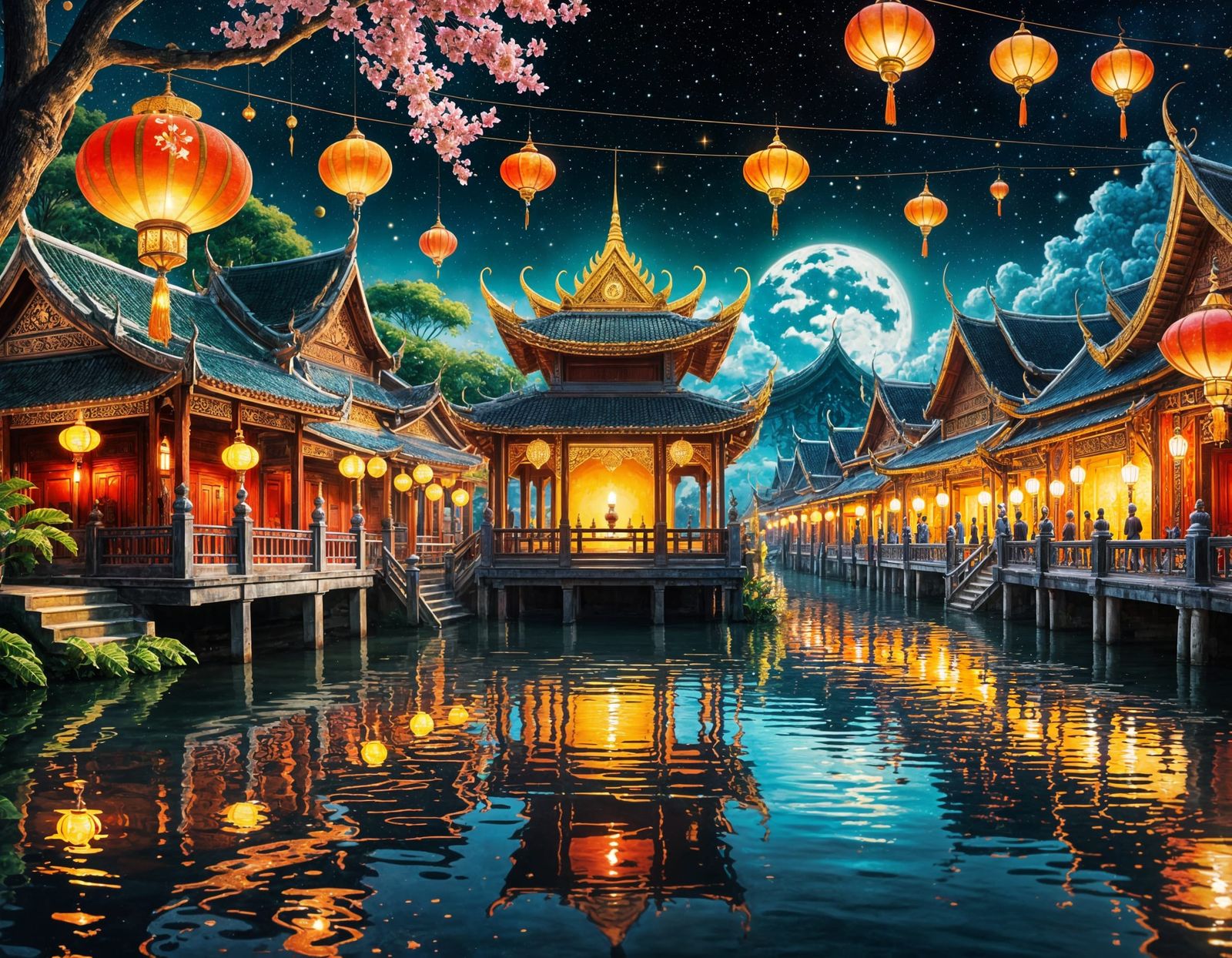 Spectacular Thai Lantern Festival Under Starry Night