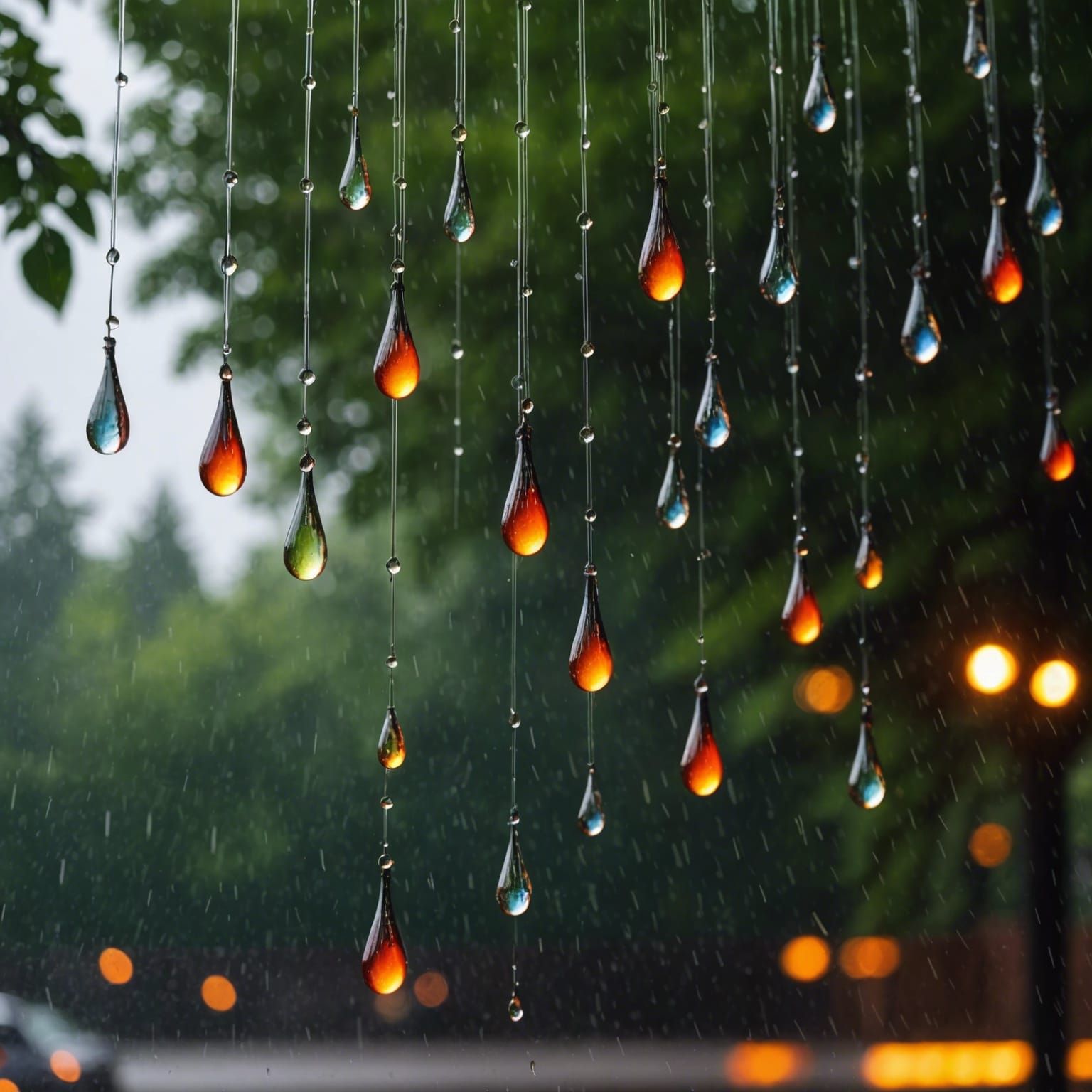 Artificial flaming raindrops
