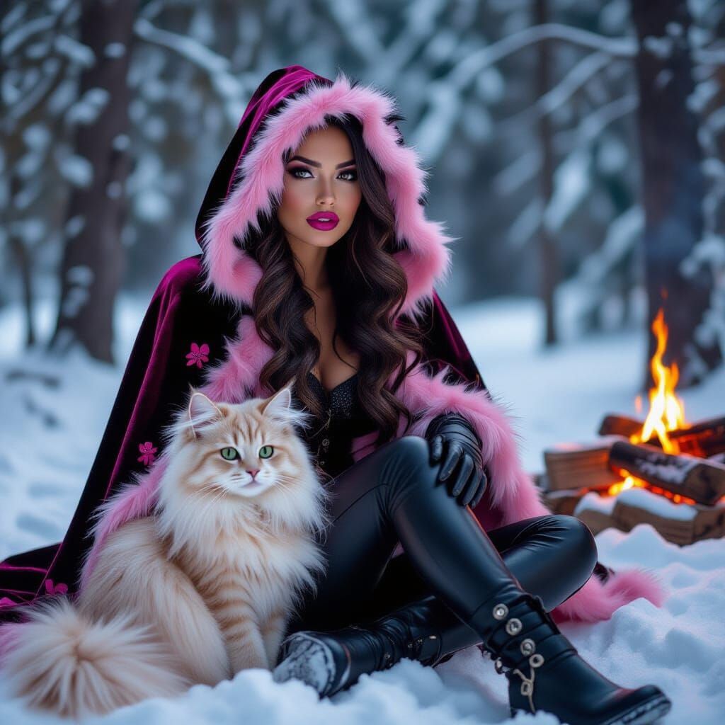 : A woman, full glossy pink lips, sitting cross-legged in a ...