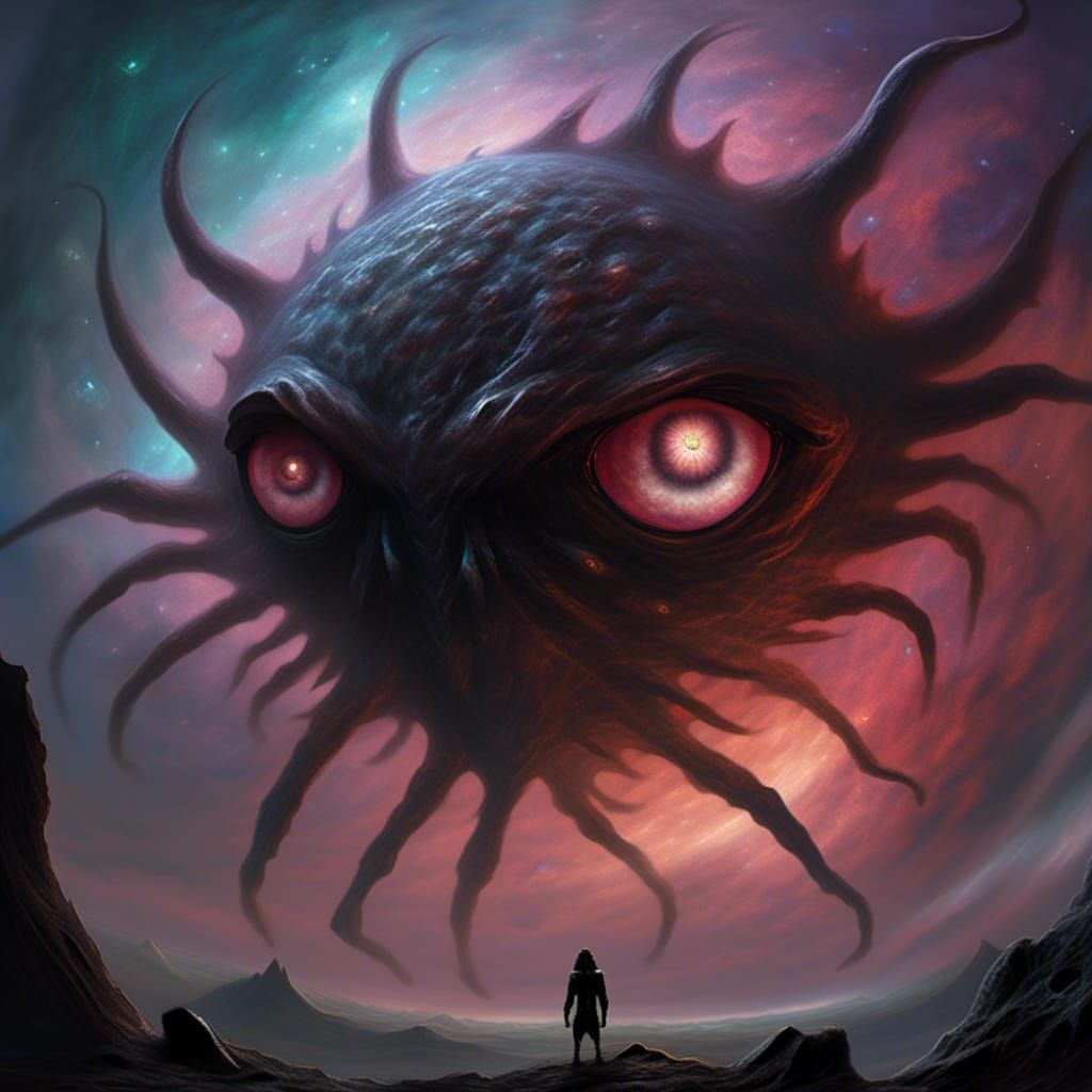 Eldritch Abomination with Single Eye in Nebula