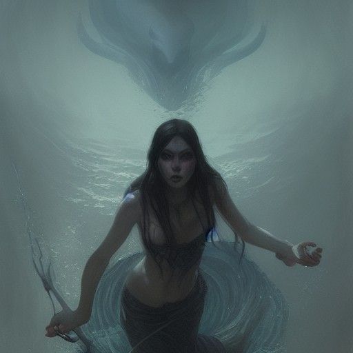 Sinister Mermaids Devouring Flesh in Gothic Horror Style