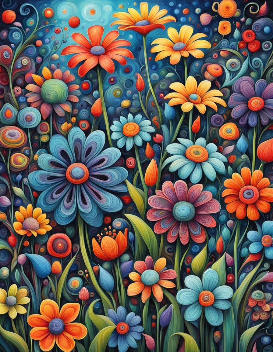 Abstract Spring Flowers in Burtonesque Style