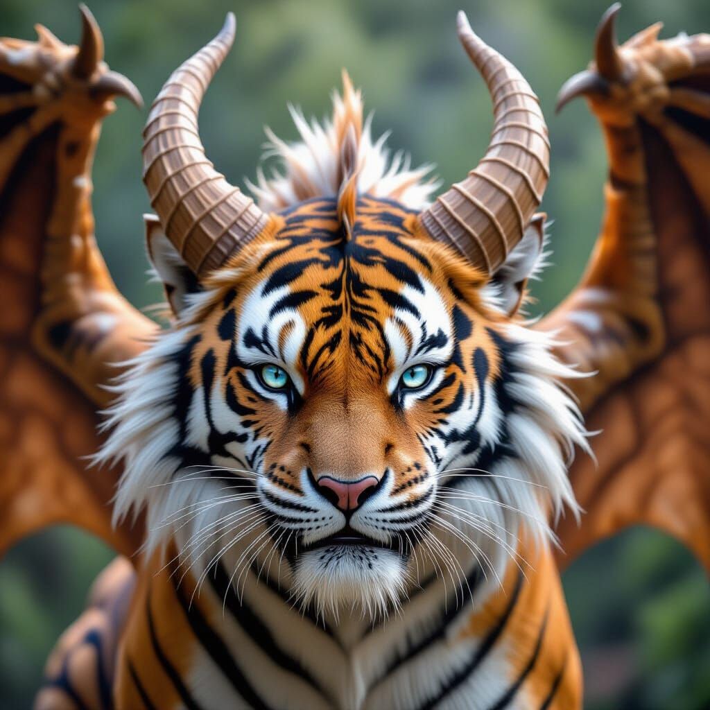 Majestic Dragon-Tiger Hybrid with Spiral Horns and Wings