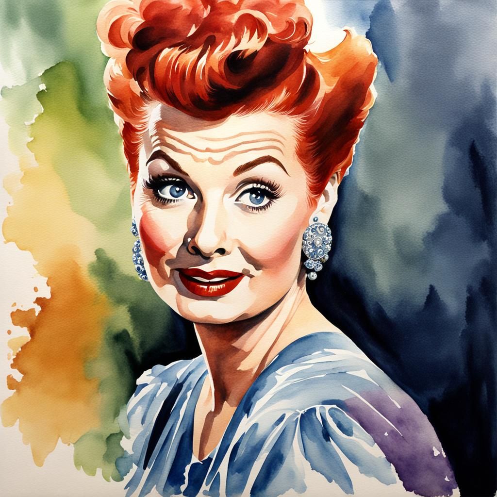 Lucille Ball as I Love Lucy Watercolor Painting