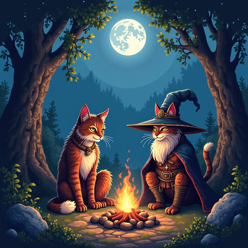 Pixel Art Cats: Warrior and Wizard by Bonfire