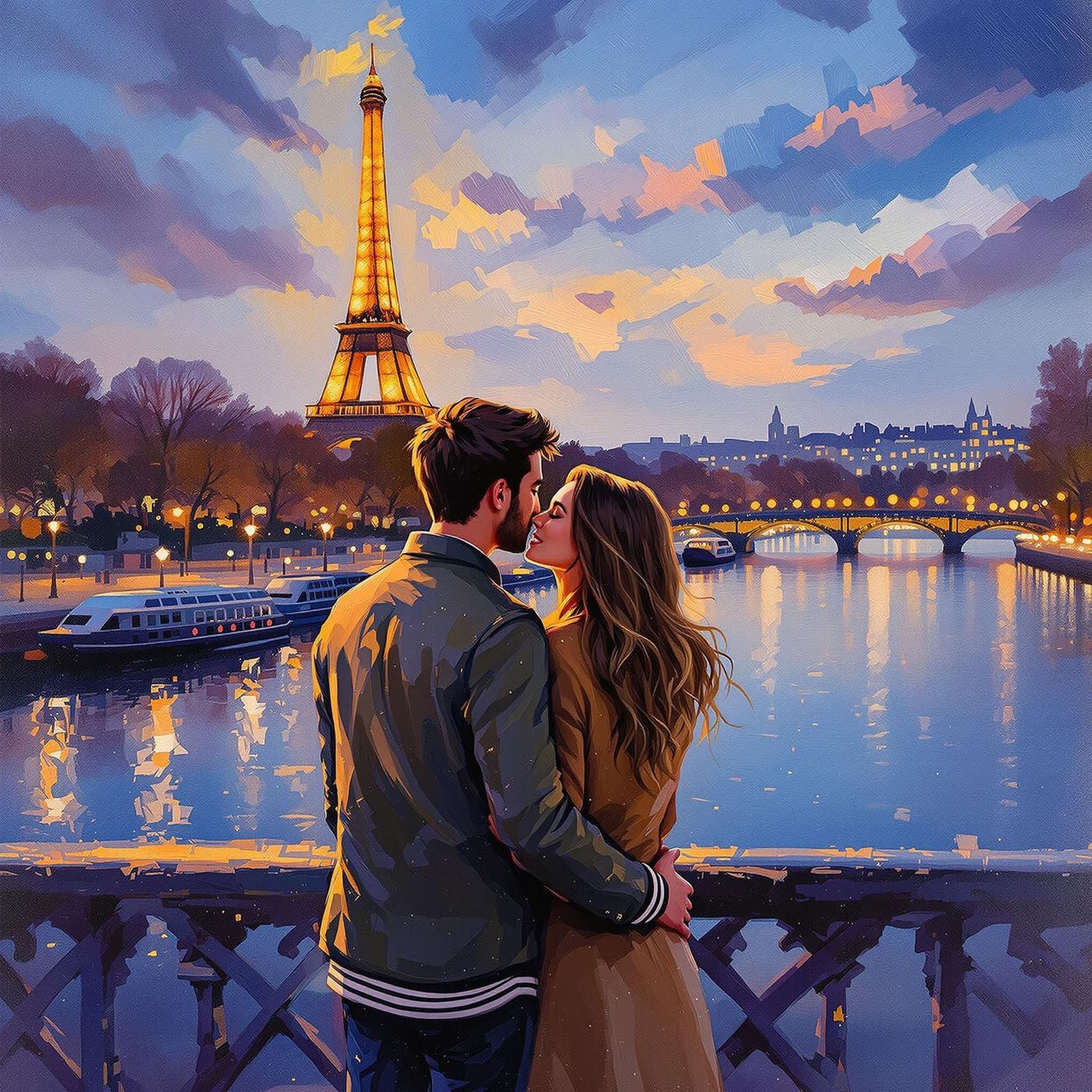 Romantic Impressionist Couple Overlooking the Seine