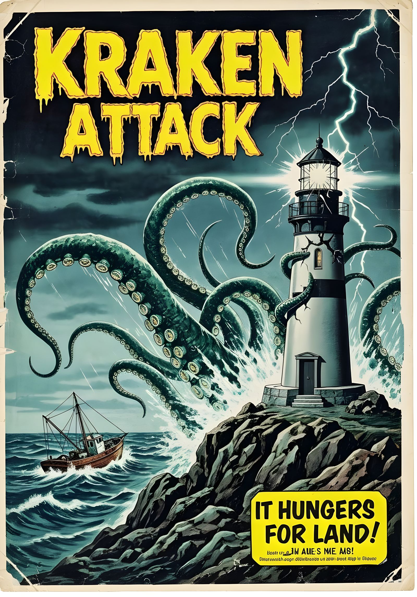 Kraken Attack: Vintage B-Movie Horror Poster