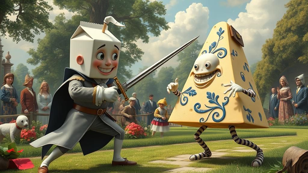 Whimsical Yoghurt Carton Duel in Painterly 3D Scene