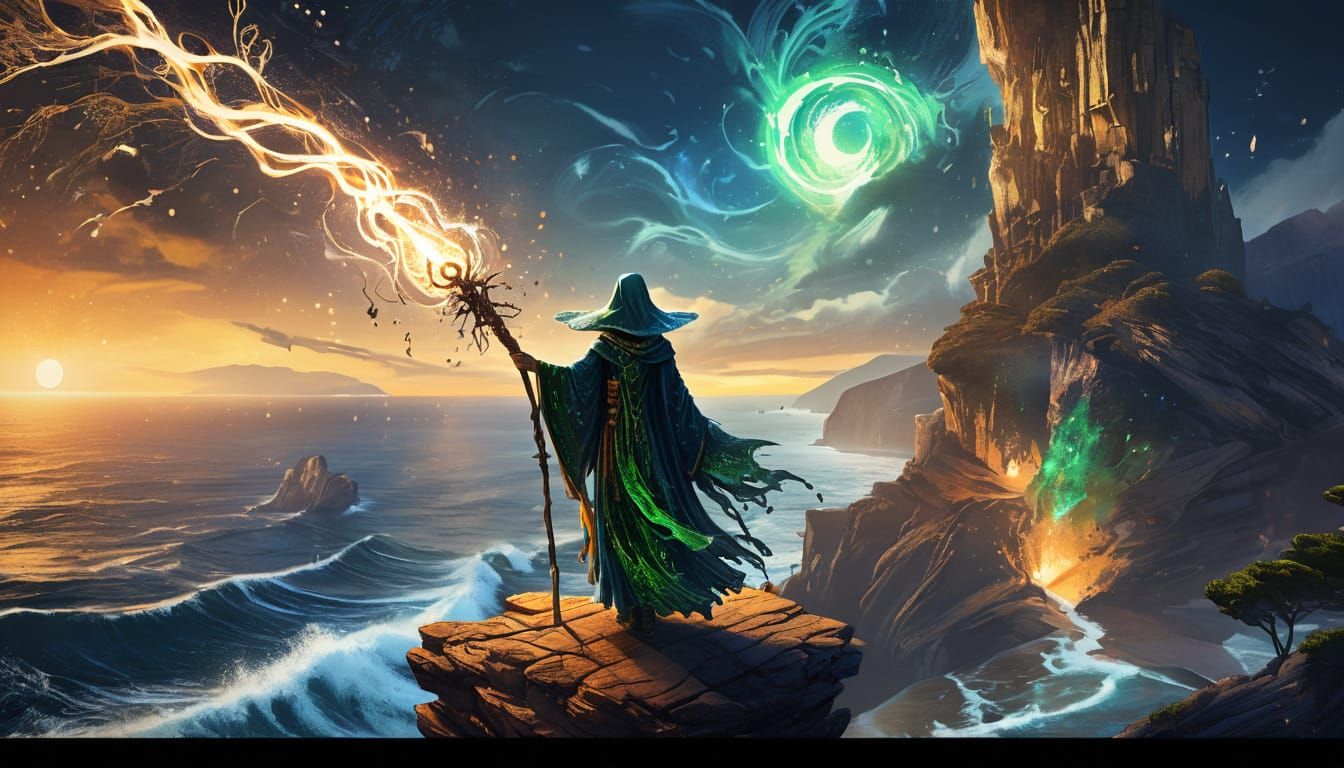 Mysterious Green-Eyed Sorceress Concept Art