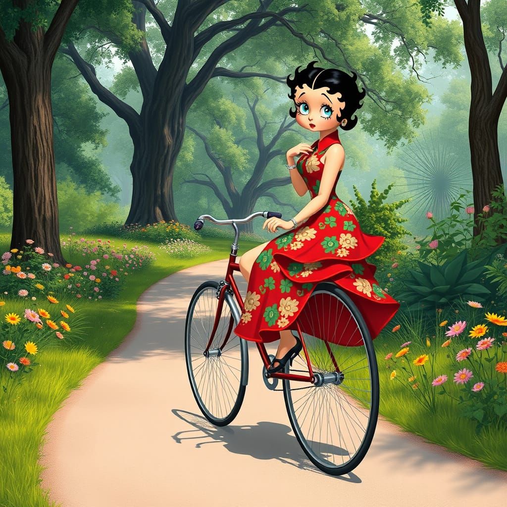 Betty Boop Rides a Penny-Farthing: Surreal Illustration
