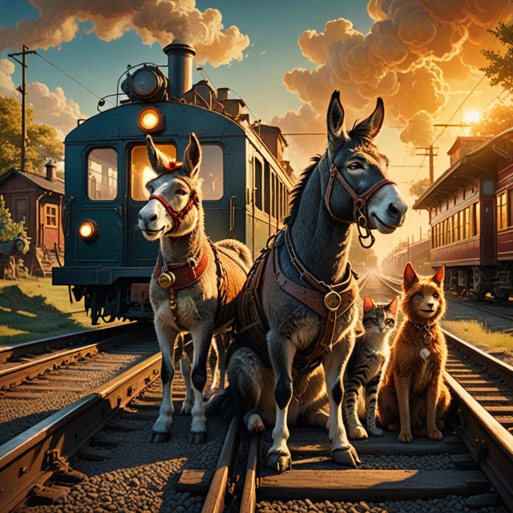 Fantasy Art: Bremen Musicians on a Steam Train