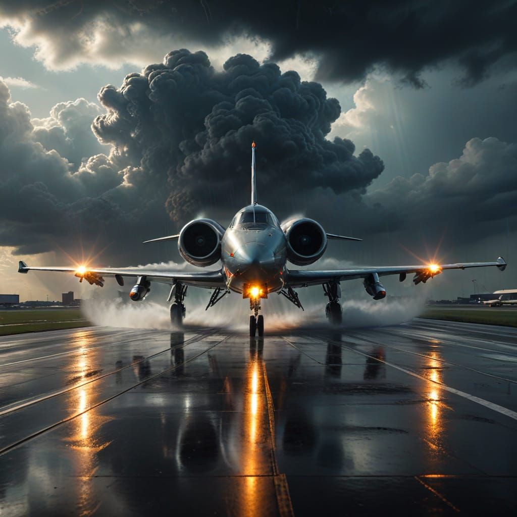 Epic Jet Plane Accelerates Down a Wet Runway in a Dramatic C...