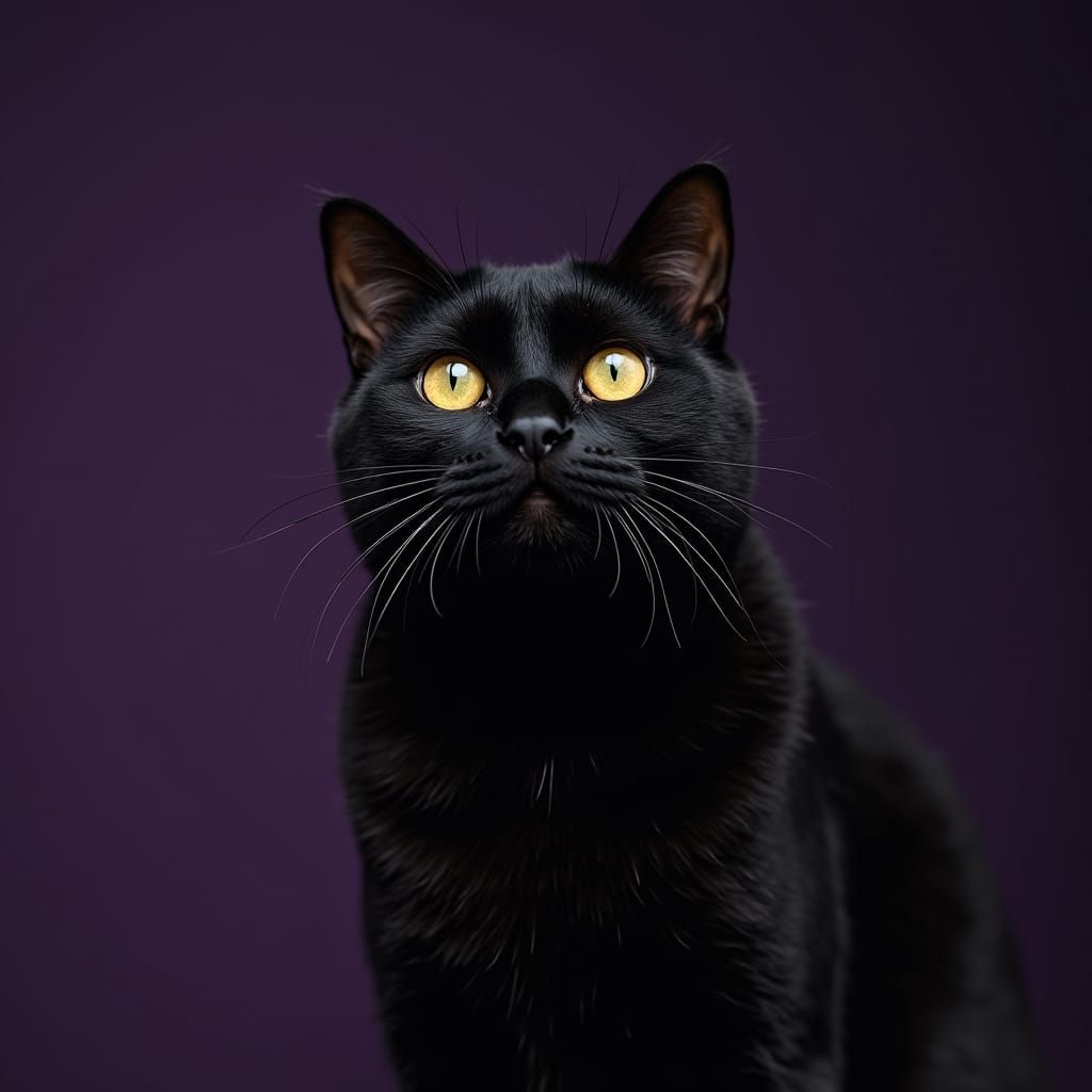 Mysterious Black Cat in a Deep Purple Haze