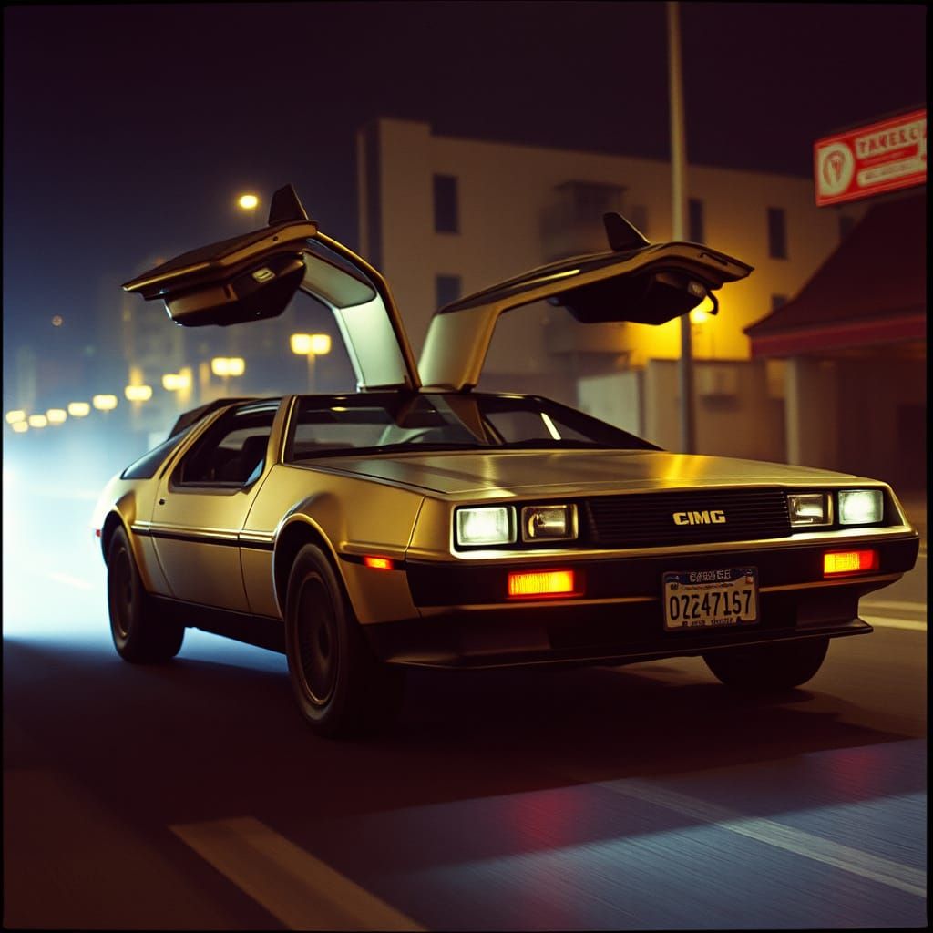 DeLorean Time Machine Cinematic Film Still