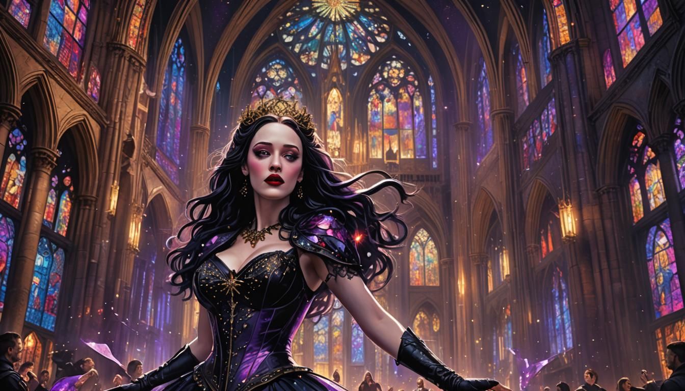 Gothic Burlesque Dancer in Starry Cathedral