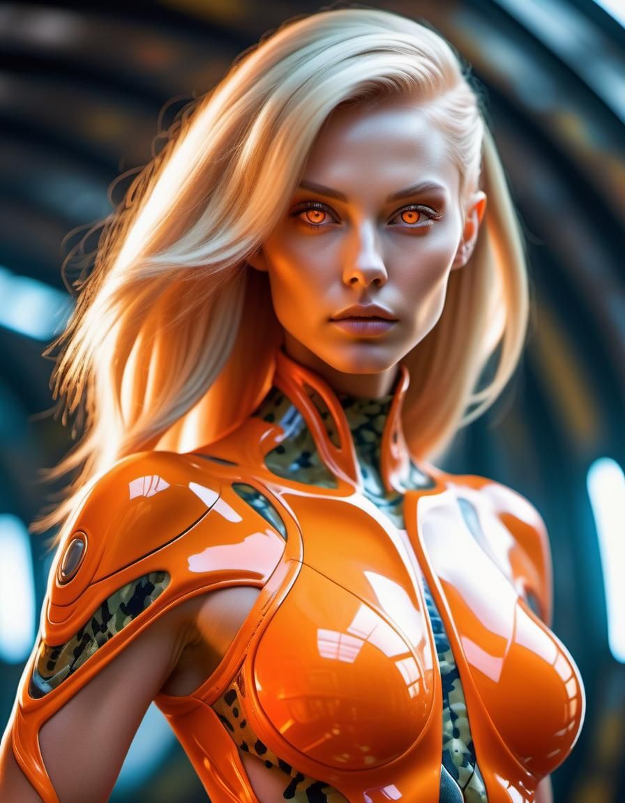 Hyperrealistic Venusian Girl in Futuristic Camo Bodysuit