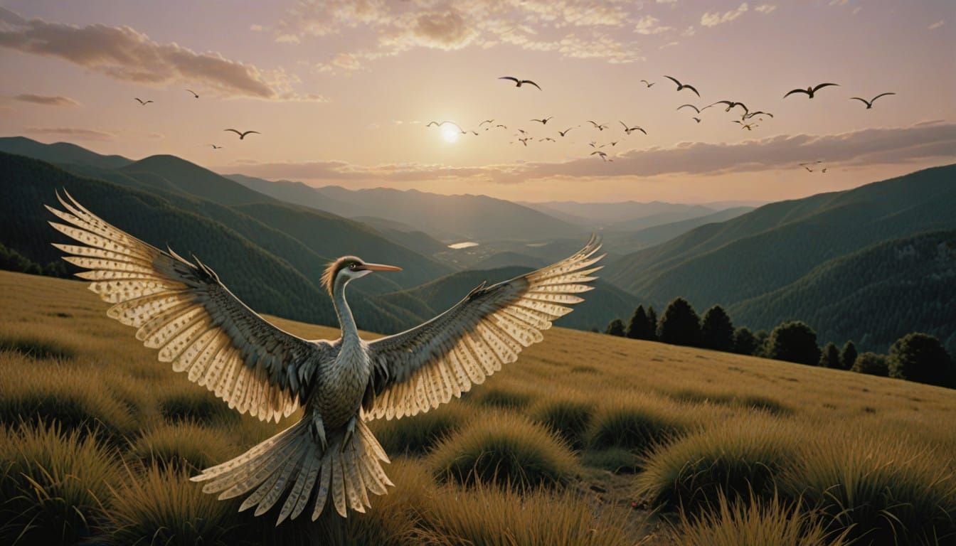 Majestic Iridescent Quetzalcoatlus in Hyperrealist Sunset La...