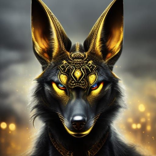 Anubis: Jackal-Headed Egyptian God in Liquid Painting Style