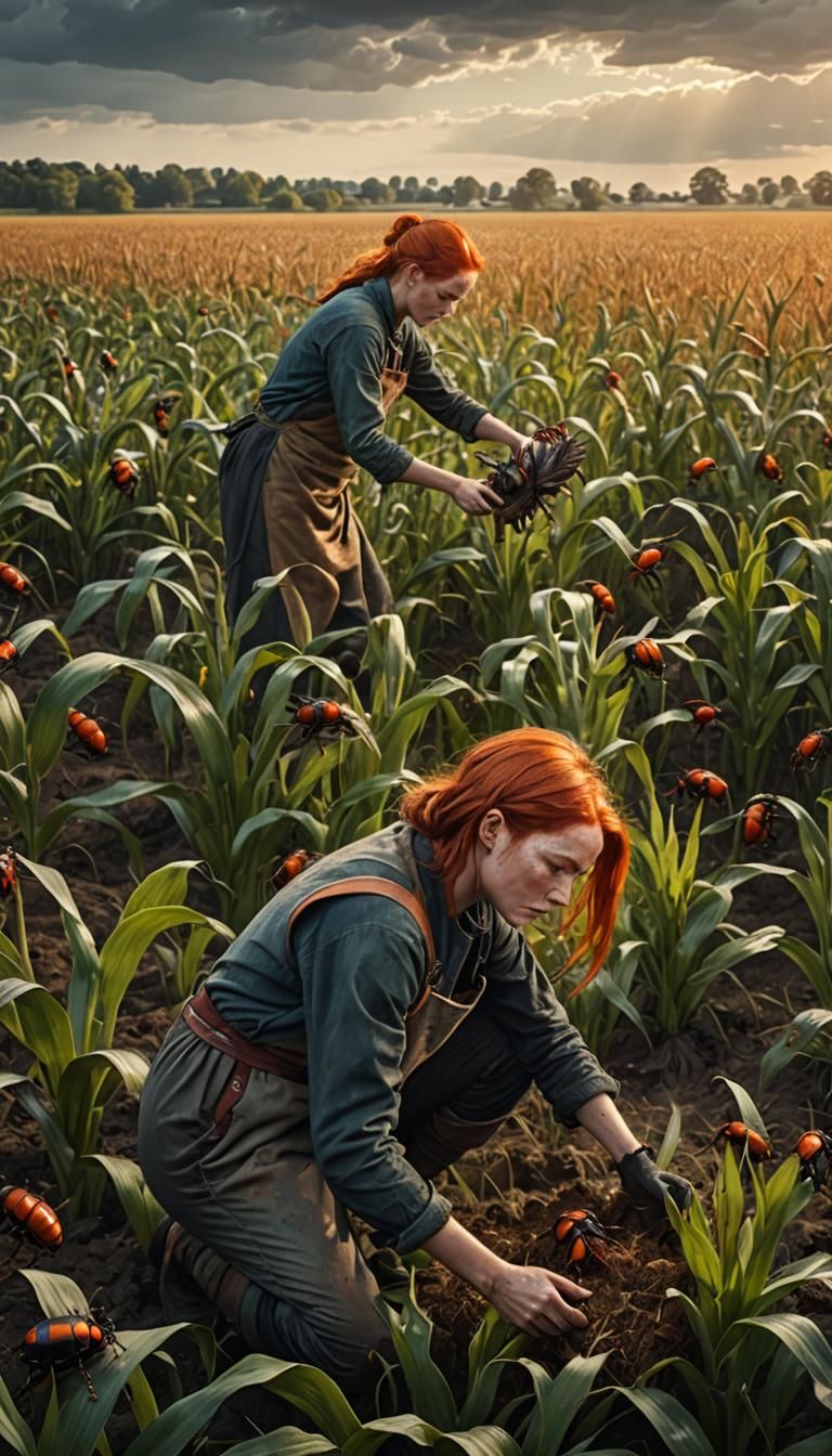 Nordic Woman Protects Cornfield from Beetles