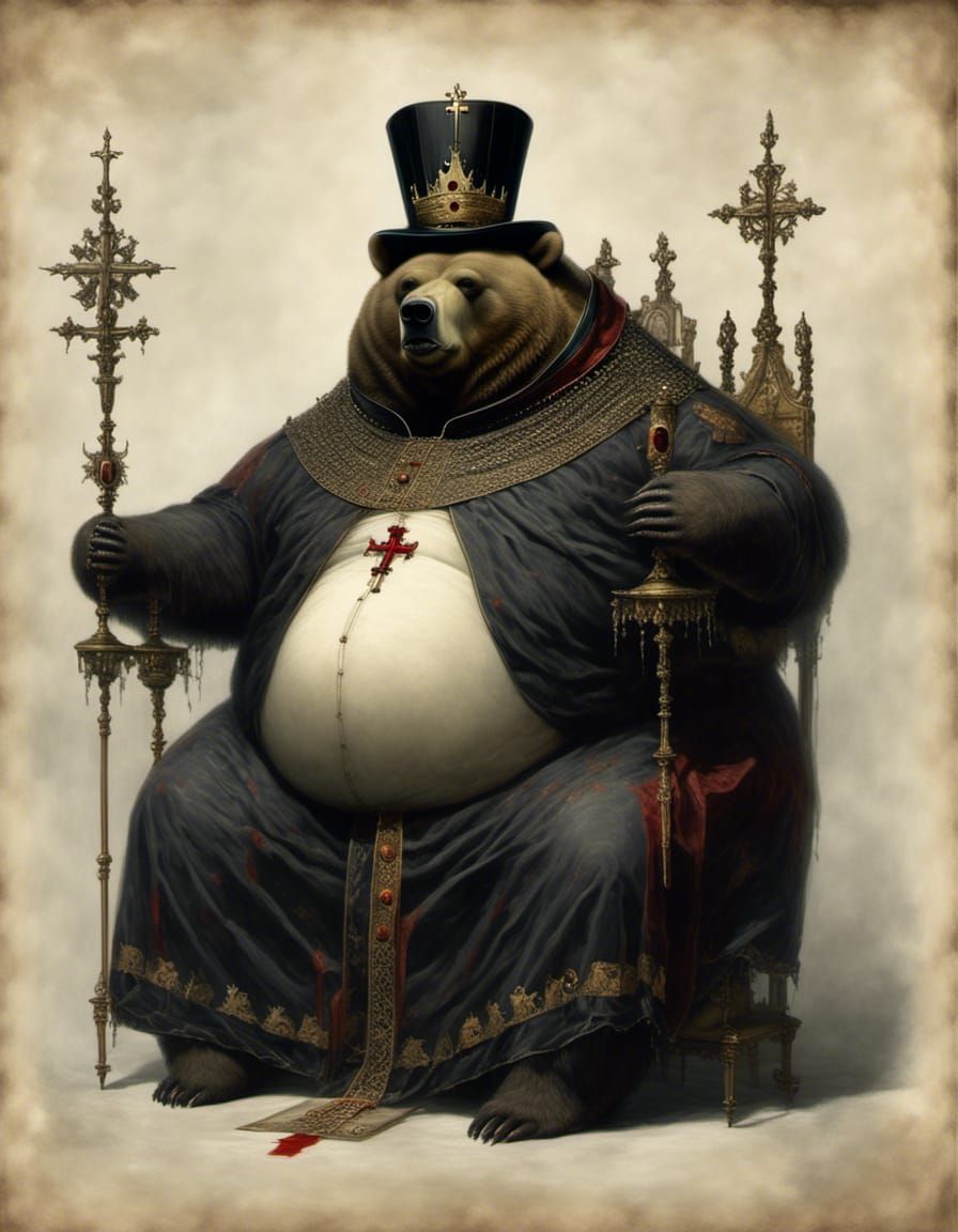 Gothic Pope Bear Portrait in Religious Attire