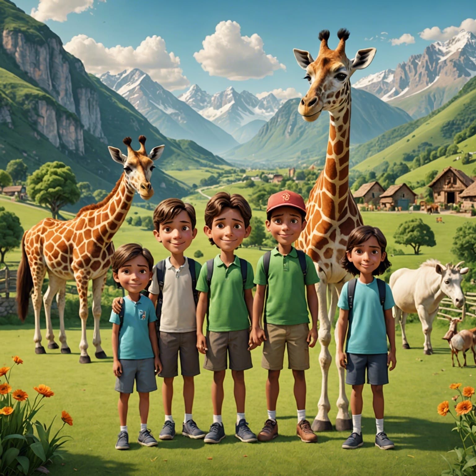 Children and Animals in Park: 4D Caricature