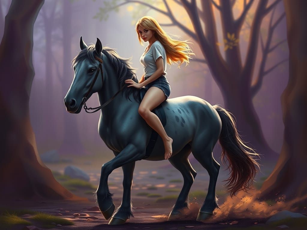 Woman on Pony in Dark Fantasy Style