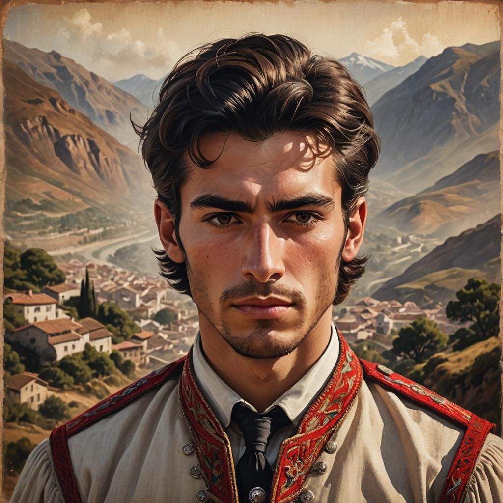 Photorealistic Portrait in Vintage European-Chilean Style