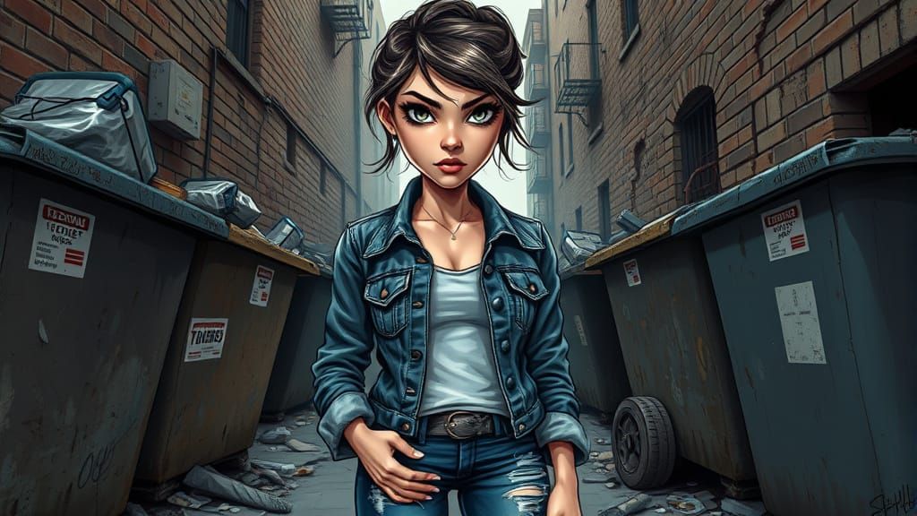 Gritty Urban Rebel in Hyper-Realistic Caricature