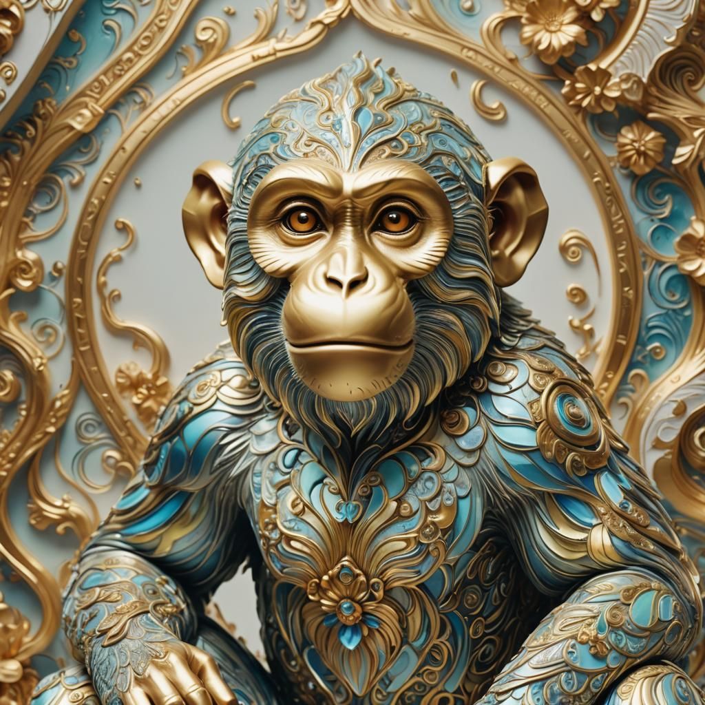 Porcelain Monkey with Iridescent Highlights