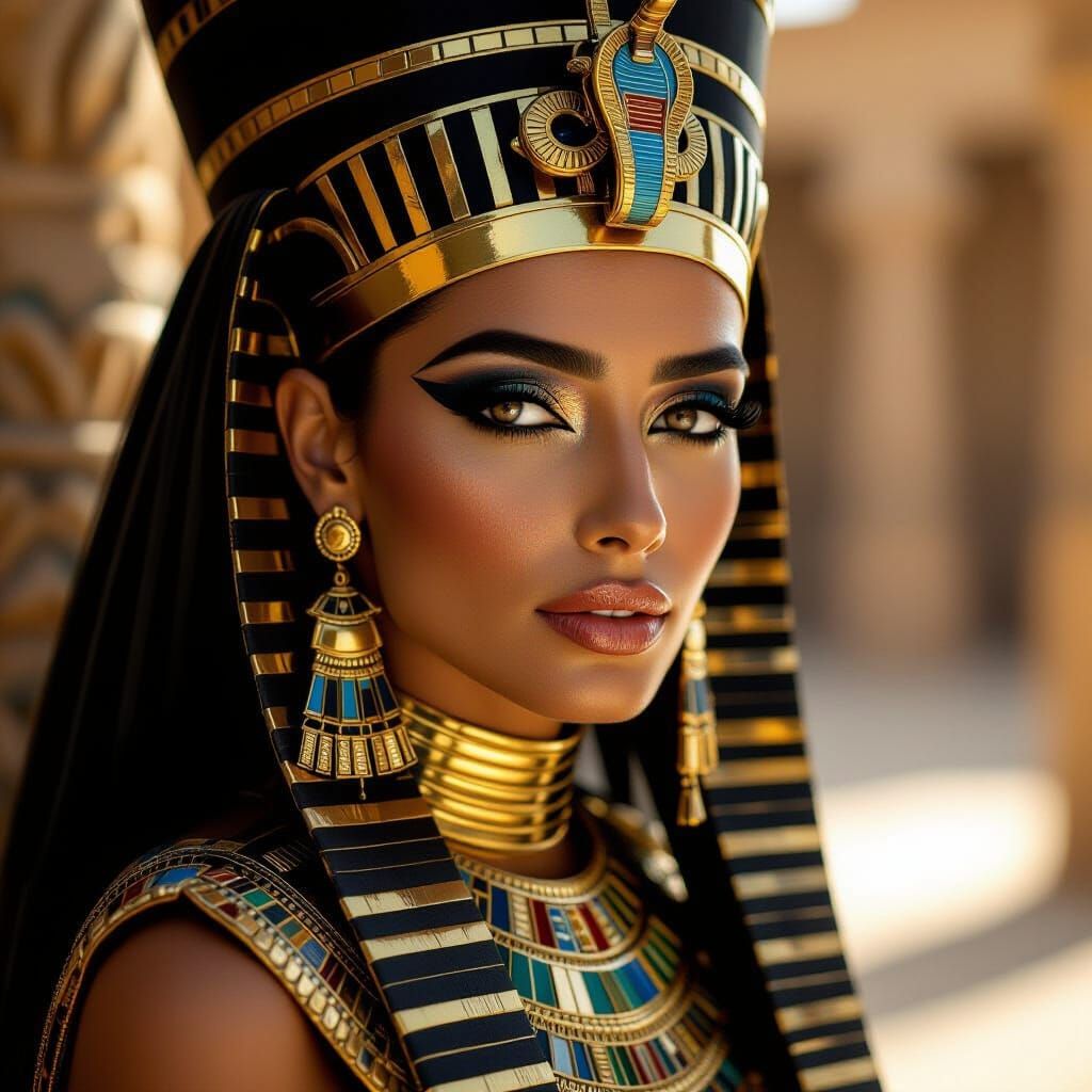Egyptian Pharaoh Queen in Gold and Black Regalia - Hyperreal...