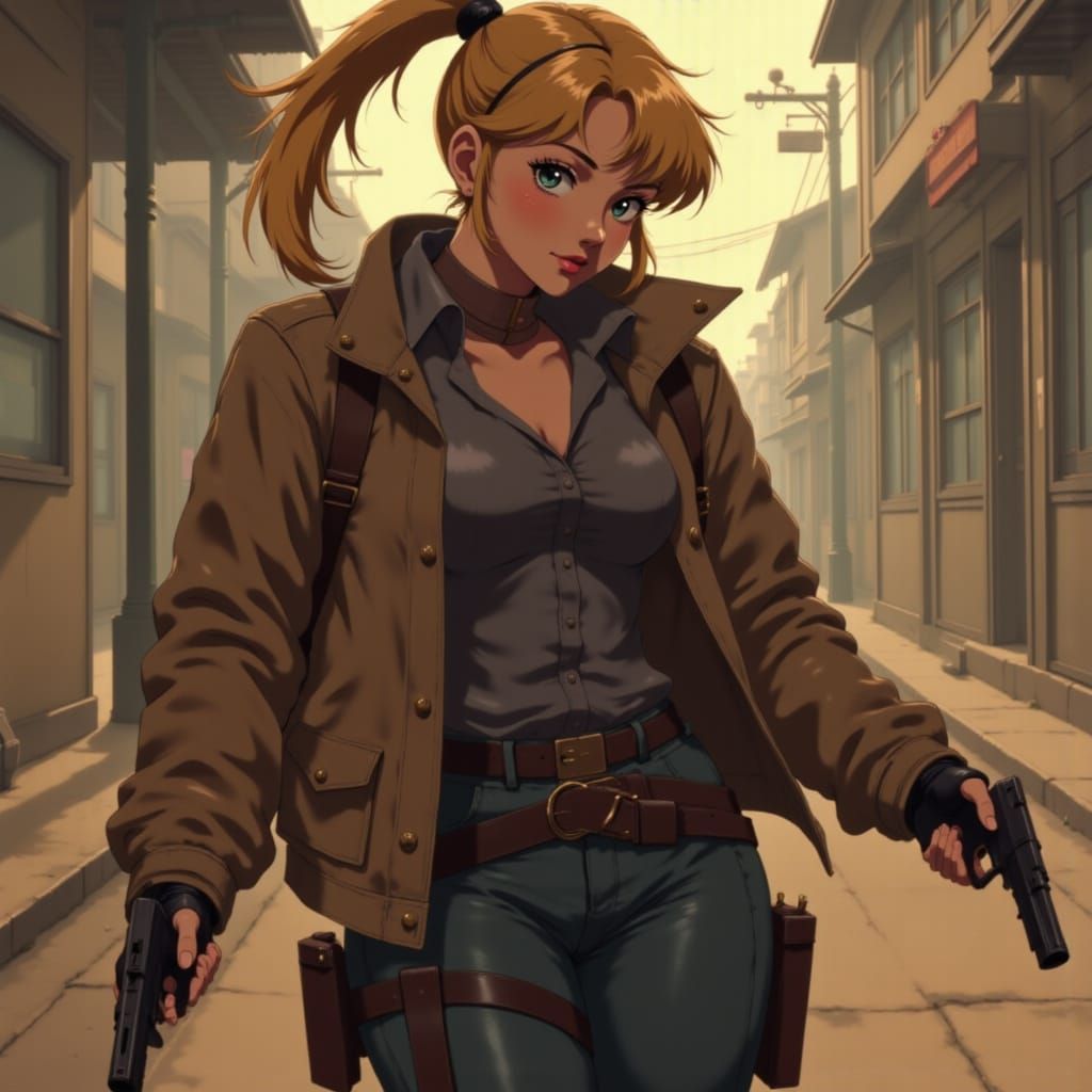 Hyperrealistic Gunslinger Girl in Anime Style