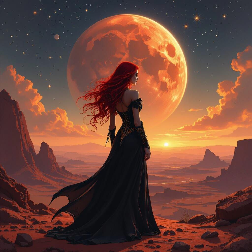 Alluring Witch on Mars at Golden Hour