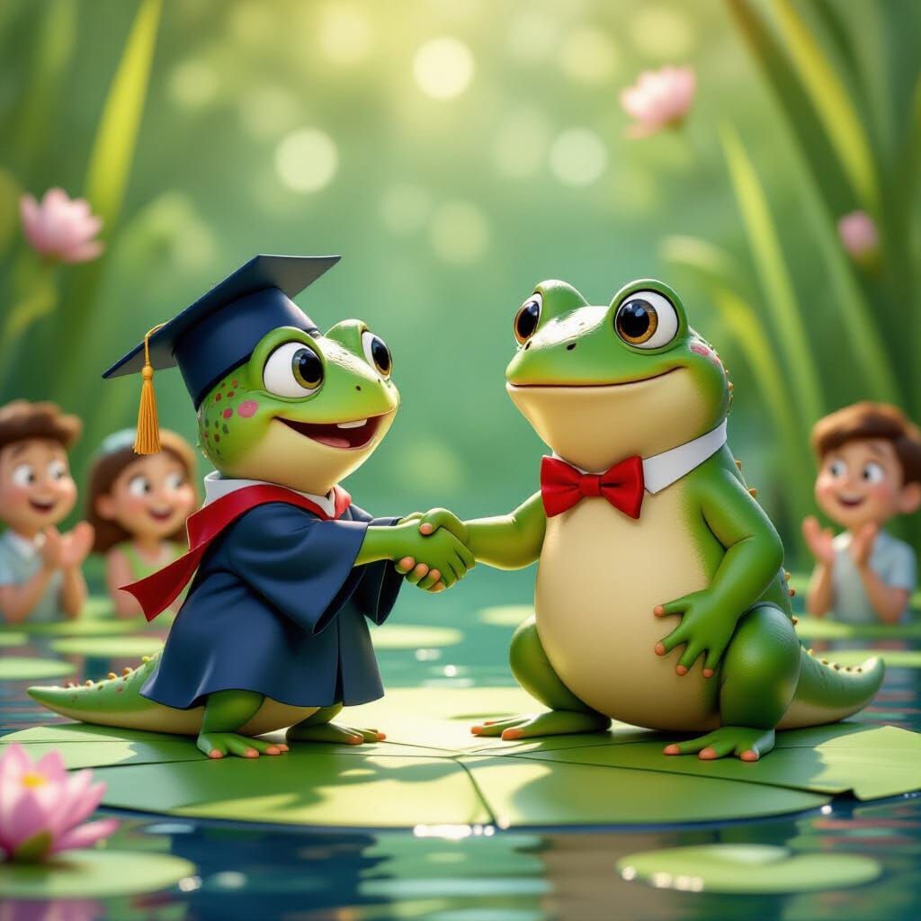 Tadpole Graduation with Frog in Pixar-Style 3D
