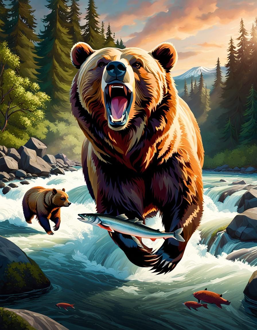Bears Catching Salmon: Anime Key Visual