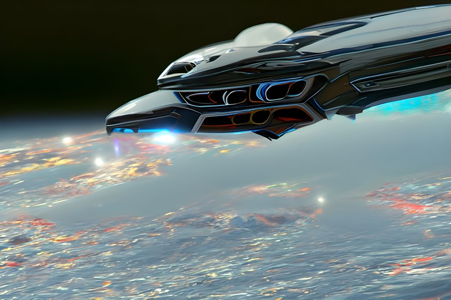 Hyperdetailed Starship Meeting Alien Species Near Planet