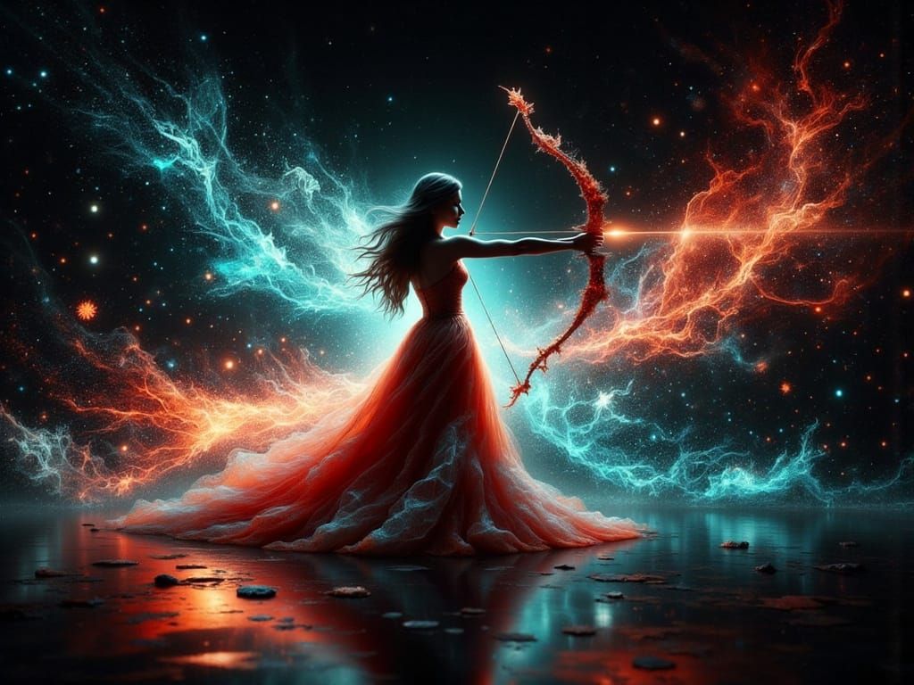 Ethereal Archer Aims in Radiant Color, Divine Light