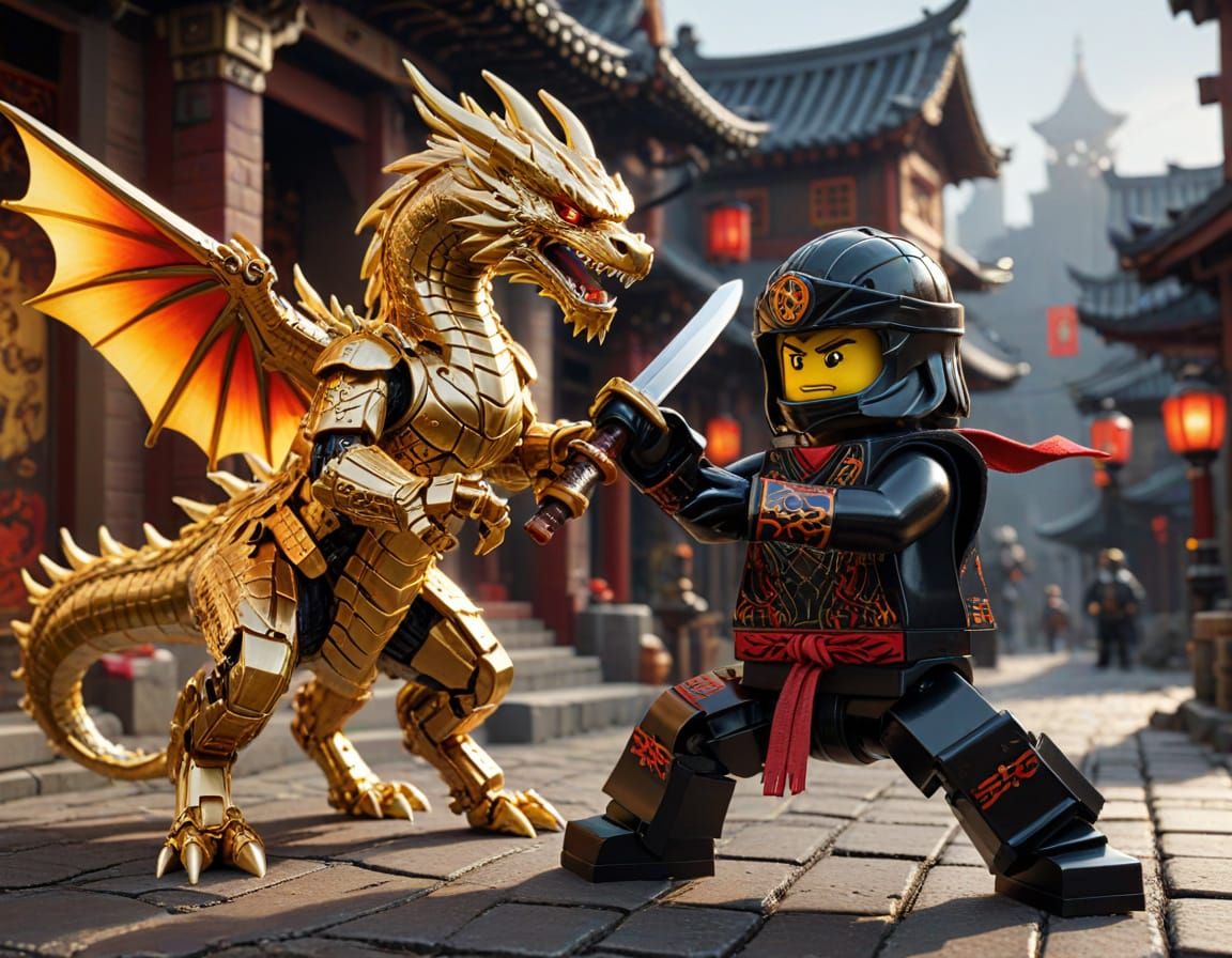 Lego Samurai vs Ninja: Fantasy Oil Painting
