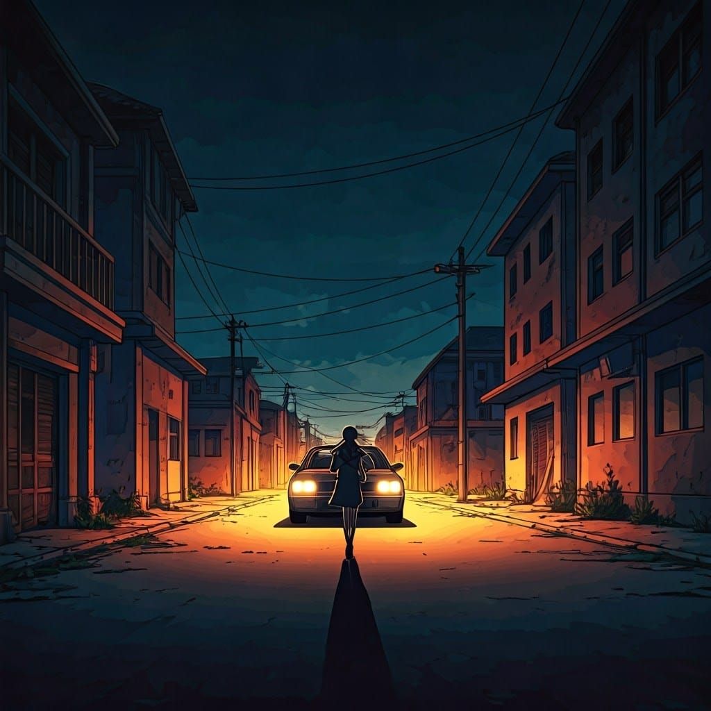 Woman's Journey: Anime-Inspired Street Scene