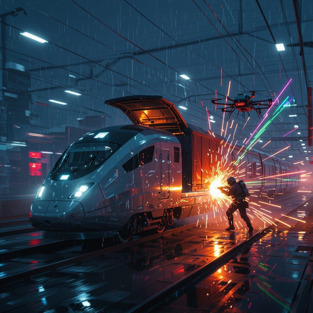 Cyberpunk Maglev Train Heist in Acid Rain