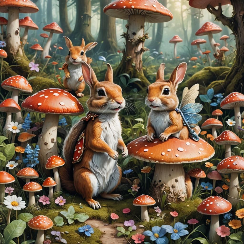 Fairies in Toadstool Forest: Hyperdetailed Surreal Portrait