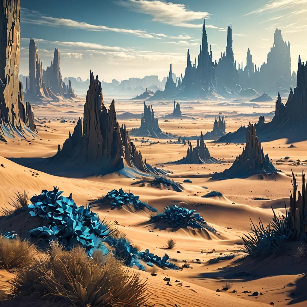 Alien Desert Planet with Twin Moons