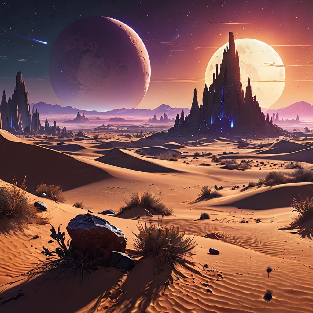 Alien Desert Planet with Futuristic City