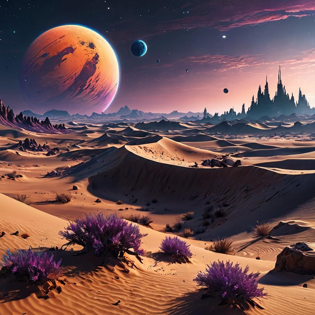 Alien Desert Planet with Futuristic City in Digital Art