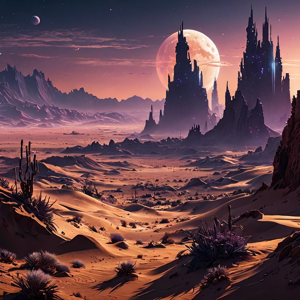 Alien Desert City at Twilight: A Gregory Hill-Inspired Scene